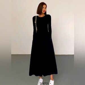 NWT Commense Leisure Pockets Long Sleeve Black Maxi Dress MEDIUM